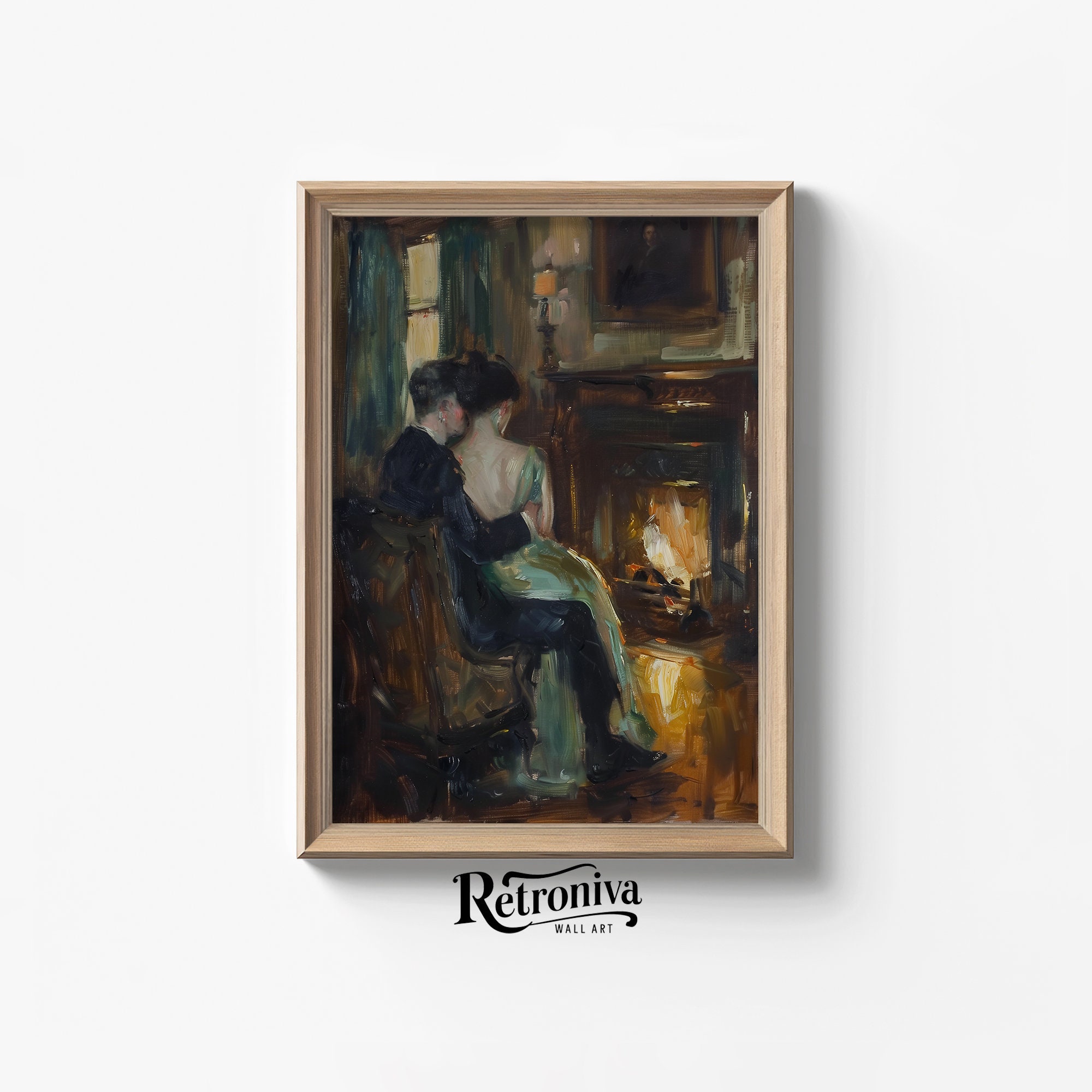 Romantic Couple Scene Wall Art | Antique Love Oil Painting | Vintage ...
