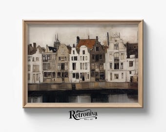 Venice Canal Cityscape Vintage Architecture Painting | Neutral Italian Art Print Antique European Wall Art | Retroniva PRINTABLE Art ARC-008