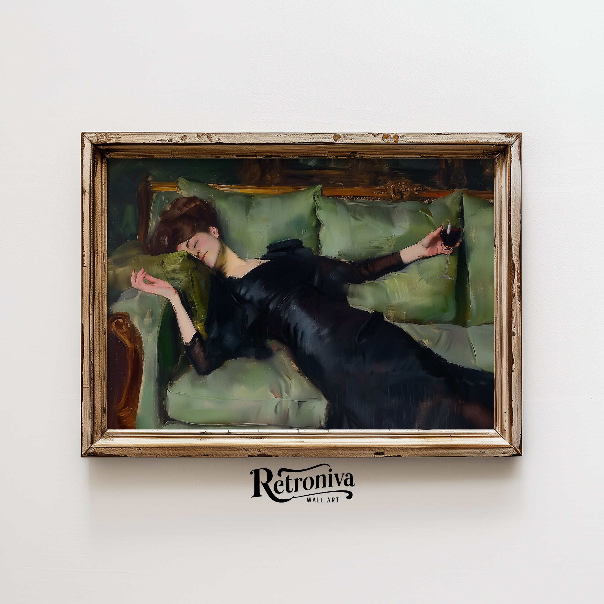 Tired Drunk Woman With Red Wine Painting Vintage Wall Art Print ...