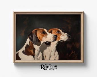 Two English Foxhounds Vintage Dog Art Print | Hunting Dog Painting | Hound Dog Portrait Animal Wall Decor | Retroniva PRINTABLE Art ANM-023