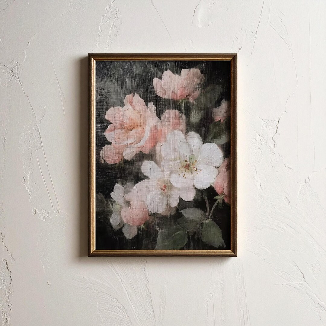 Vintage Pink Roses Oil Painting | Moody Floral Wall Art Dark Academia ...