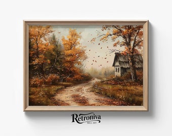 Autumn Country Landscape Painting | Rustic Autumn Prints Fall Farmhouse Wall Decor | Moody Fall Painting | Retroniva Printable Art ATM-003
