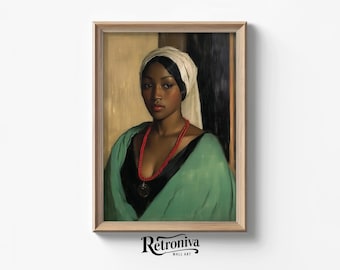 Afro American Woman Portrait Vintage Wall Art | Black Woman Painting Female Art Print Portrait Wall decor | Retroniva PRINTABLE Art PRT-020