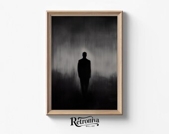 Man Walking on a Dark Foggy Night Moody Wall Art | Rainy Dark Academia Art Print Gothic Home Decor | Retroniva PRINTABLE Art NGT-005