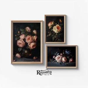 Set of 3 Vintage Roses Painting Botanical Still Life Gallery Set | Floral Cottagecore Print Flower Decor | Retroniva PRINTABLE Art SET-018