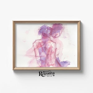 Verliebtes Paar Abstraktes Aquarell Gemälde | Abstrakt Paar Wand Kunst Druck | Schlafzimmer Wand Dekor | Retroniva DRUCKBARE Kunst ABS-002