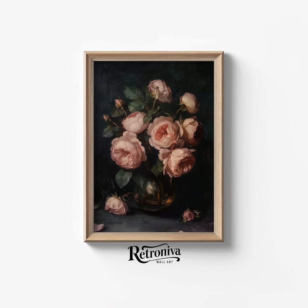 Vintage Roses Moody Still Life Painting | Dark Botanical Still Life Art ...