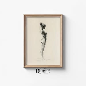 Neutral Woman Sketch Drawing Minimalist Wall Art | Female Figure Vintage Sketch Art Print Bathroom Decor | Retroniva PRINTABLE Art SKT-028