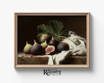 Pintura de figos vintage, natureza morta, arte de parede | Impressão de arte de natureza morta com frutas, decoração de parede para cozinha de fazenda | Retroniva PRINTABLE Art STL-028