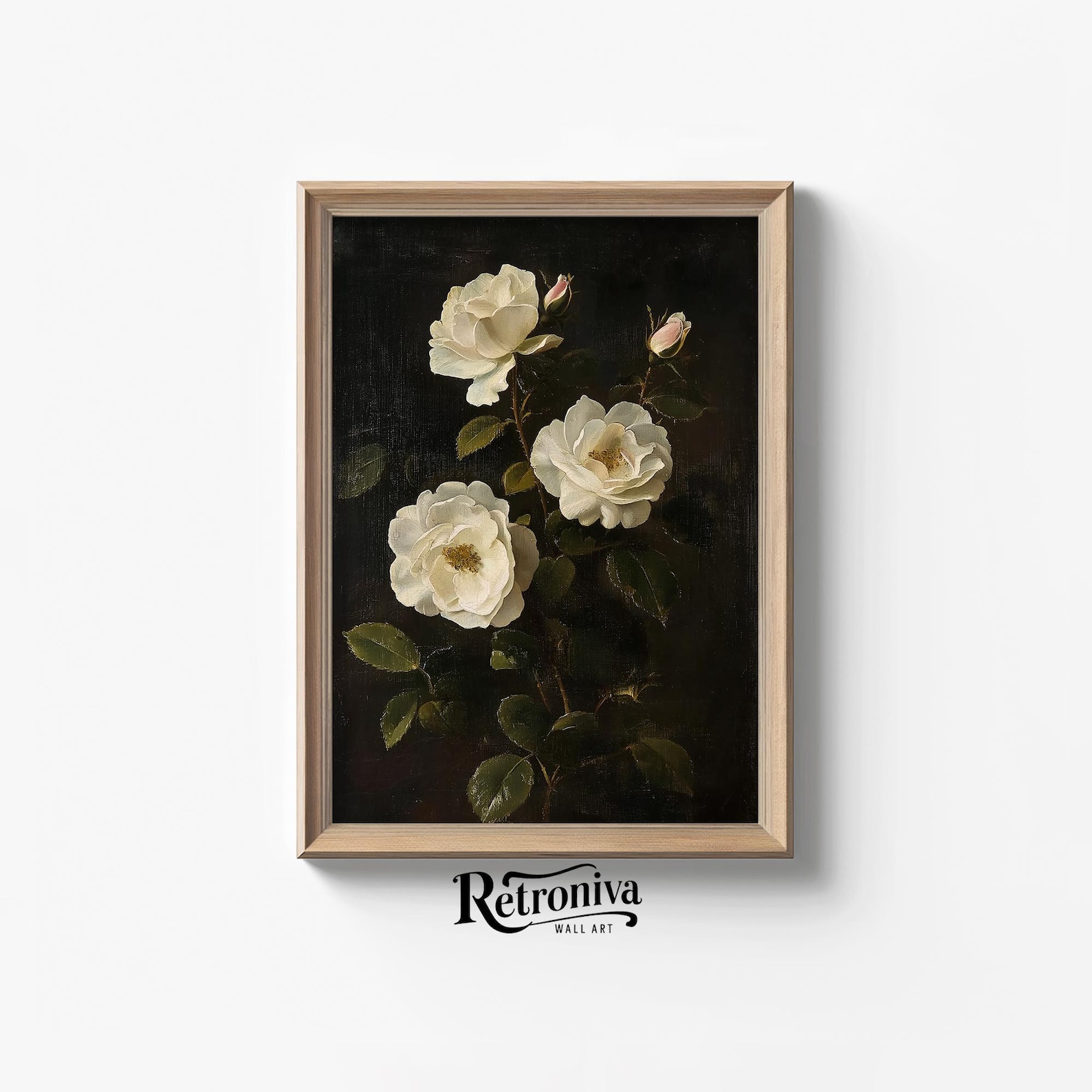 White Rose Painting Vintage Dark Academia Floral Still Life Wall Art ...