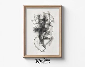 Minimalistische abstracte schetskunstprint | Neutrale muurkunst schetstekening | Houtskool krabbel muurdecoratie | Retroniva-AFDRUKBARE kunst ABS-004