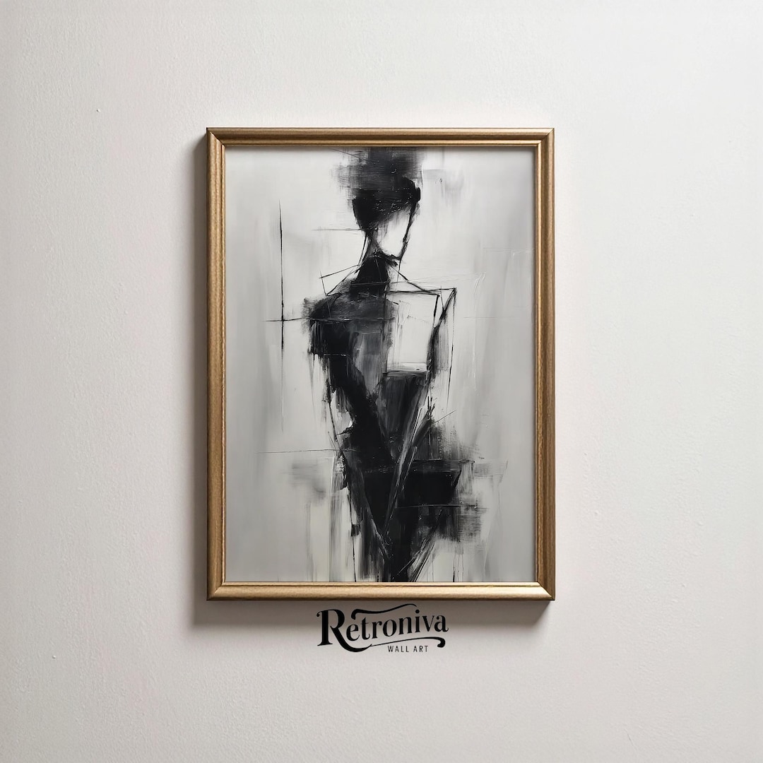 Black and White Abstract Woman Figure Painting Minimalist Modern Large ...