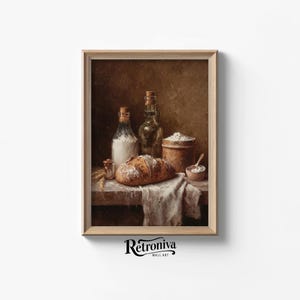 Sourdough Bread and Flour Scene Painting Vintage Still Life Kitchen Art Rustic Country Farmhouse Decor | Retroniva PRINTABLE Art STL-029