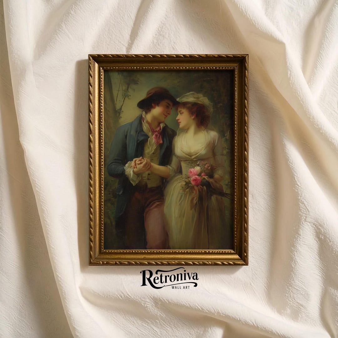 Vintage Romantic Couple Print Victorian Lovers Wall Art Antique Oil ...