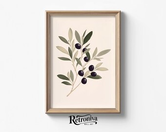 Olivenzweig Botanische Wandkunst | Neutral Botanische Kunstdruck Küche Wand Dekor | Blumen Bauernhaus Dekor | Retroniva DRUCKBARE Kunst BTN-022