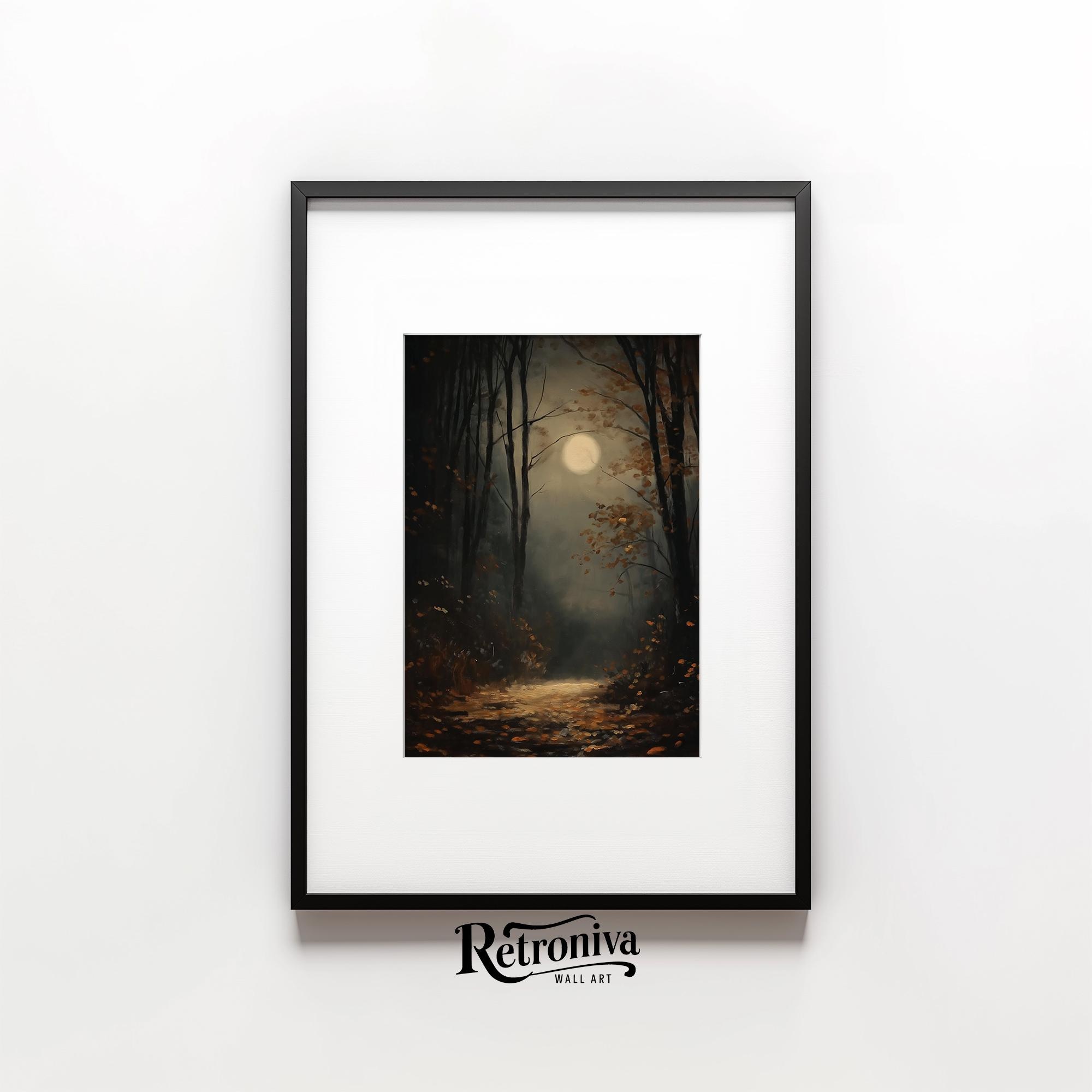Dark Forest in the Moon Landscape Vintage Dark Academia Wall Art ...