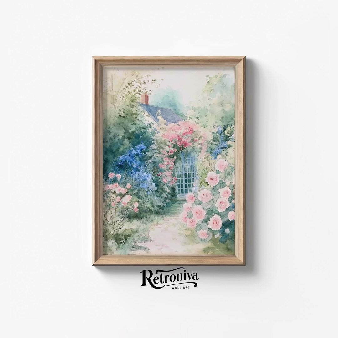 Vintage Flowers Garden Watercolor Painting Spring Cottage Art Print ...