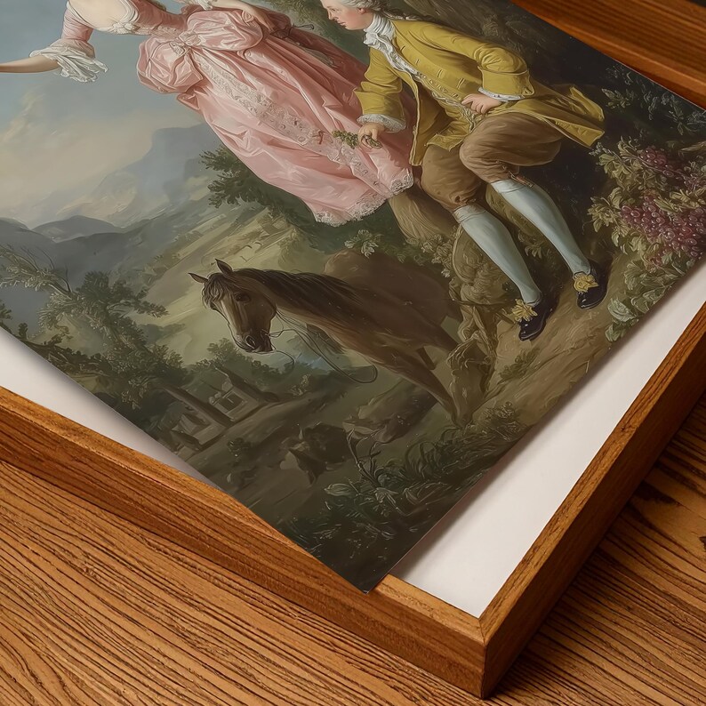 Vintage Rococo Oil Painting Romantic Couple Scene Wall Art | French ...