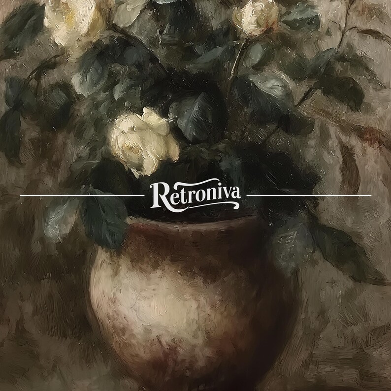 Rustic White Roses in Vase Vintage Dark Floral Still Life Painting ...