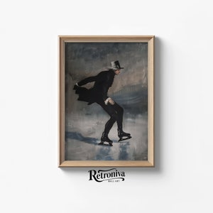 Kunst aan de muur winterschaatsen | Vintage winterolieverfschilderij | Sfeervolle winterprints | Retroniva afdrukbare kunst WNT-007