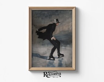 Winter Skating Wall Art | Vintage Winter Oil Painting | Moody Winter Prints | Retroniva Printable Art WNT-007