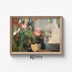 Abstrakte Blumen Kunst Vintage Blumenstrauß Gemälde | Cottagecore Dekor abstrakte Wandkunst Botanische Pflanzen | Retroniva DRUCKBARE Kunst ABS-010