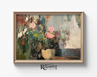 Abstract Flower Art Vintage Floral Bouquet Painting | Botanical Print Cottagecore Decor Abstract Wall Art | Retroniva PRINTABLE Art ABS-010