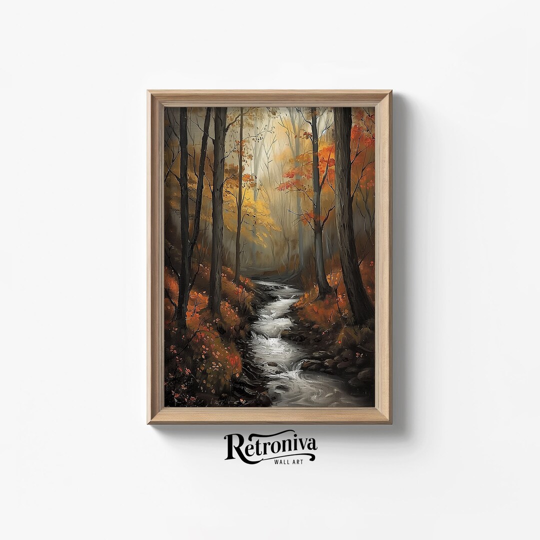 Moody Autumn Forest Landscape Wall Art | Forest Stream Print | Autumn ...