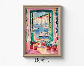 Sailboats and Sea View at the Marina Colorful Abstract Painting | Vibrant Nautical Summer Wall Art | Retroniva PRINTABLE Art ABS-022