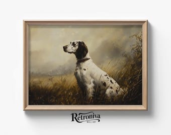 ヴィンテージ狩猟犬の油絵：キャビンの壁アート（デジタルダウンロード