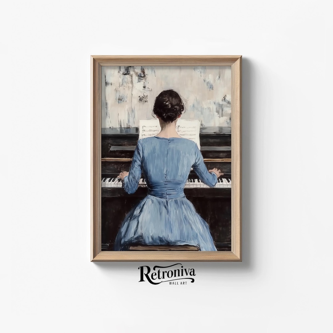 Woman Playing Piano Painting Vintage Portrait Wall Art | Moody ...