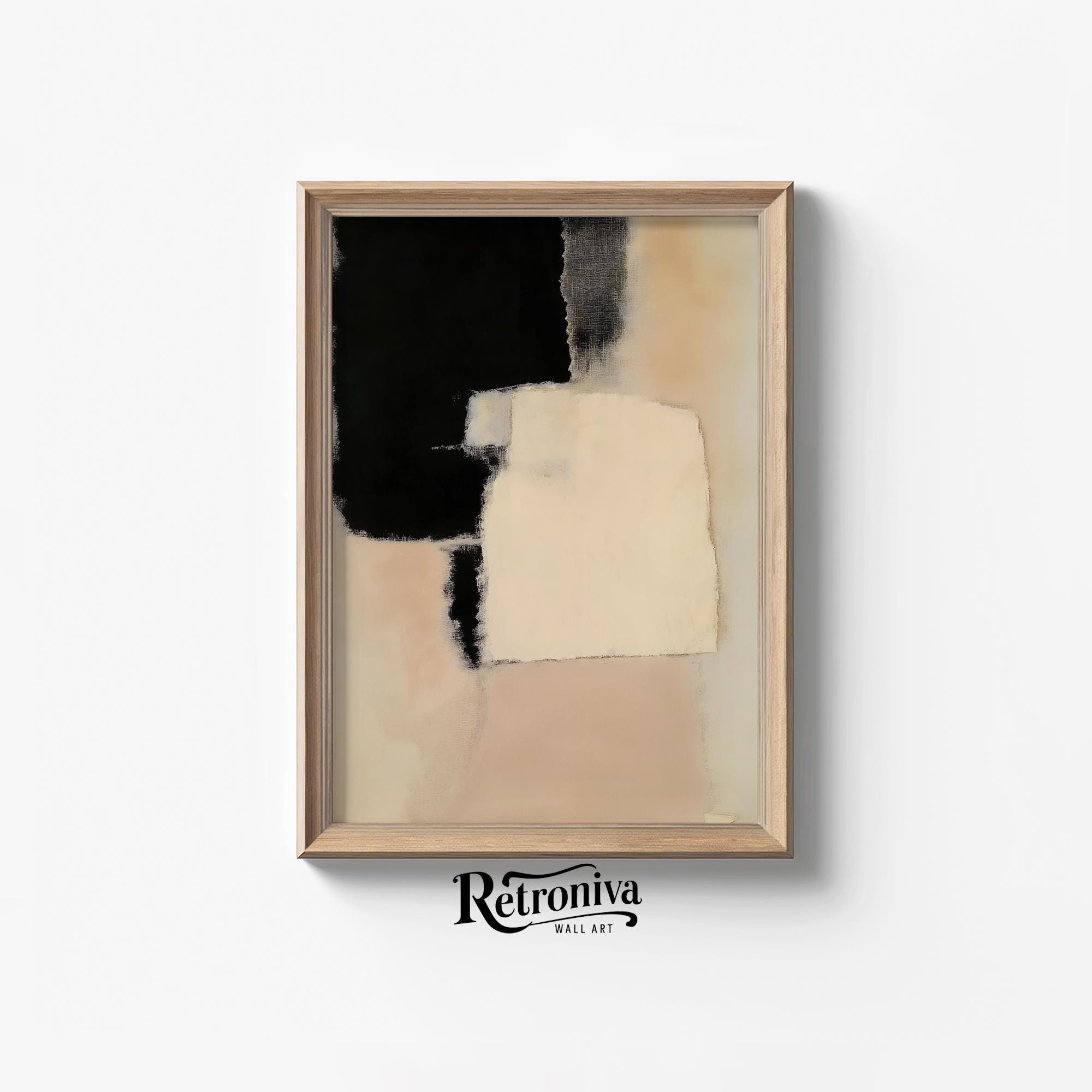 Vintage Beige and Black Abstract Wall Art | Unique Neutral Abstract Art ...
