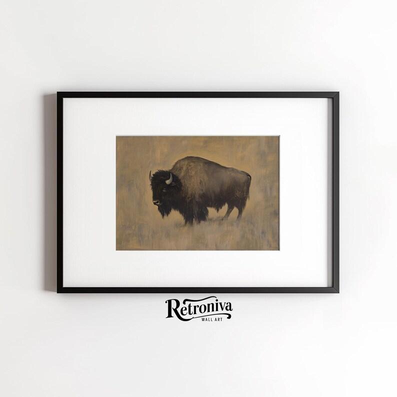 Antique Bison Art Print Vintage Animal Painting | Buffalo Art Rustic ...