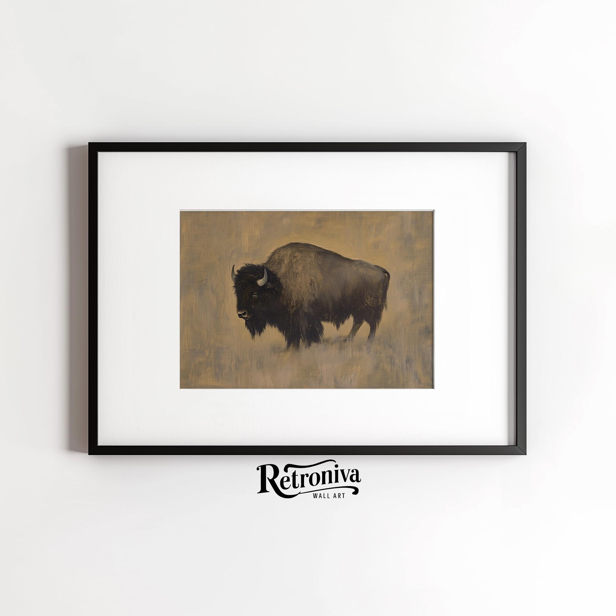 Antique Bison Art Print Vintage Animal Painting | Buffalo Art Rustic ...