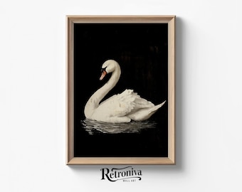 Vintage Swan Oil Painting | Antique Swan Art Print Neutral Wall Decor | Animal Painting Nursery Wall Art | Retroniva PRINTABLE Art ANM-016