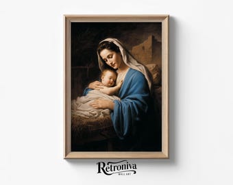 Holy Mother and Baby Jesus Painting |  Renaissance Religious Print | Vintage Christian Artwork | Retroniva PRINTABLE Art PRT-041