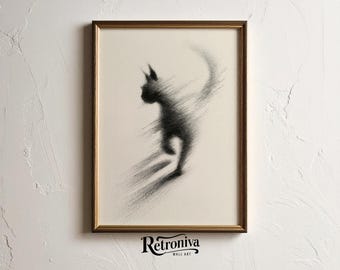 Minimal Cat Wall Art | Abstract Cat Sketch Drawing Neutral Animal Art Print | Retroniva PRINTABLE Art SKT-072