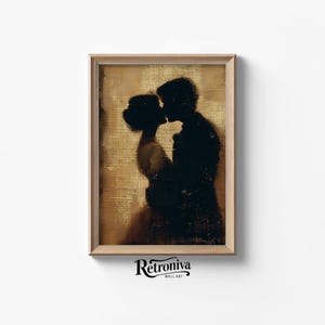 Antike küssende Paar verschwommen strukturierte Wandkunst | Vintage Liebe Wanddekor Romantisches Paar Gemälde | Retroniva DRUCKBARE Kunst CPL-006