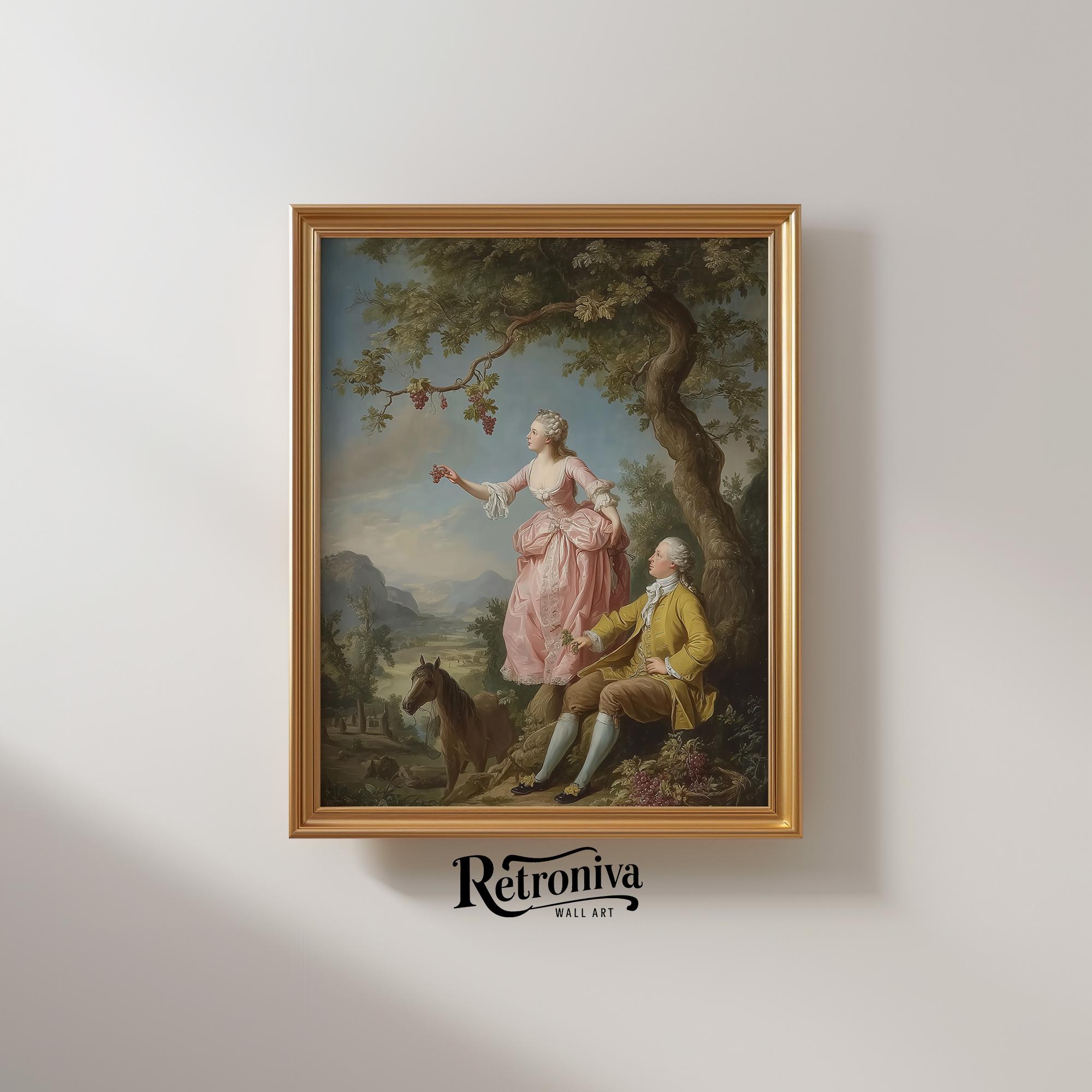Vintage Rococo Oil Painting Romantic Couple Scene Wall Art | French ...