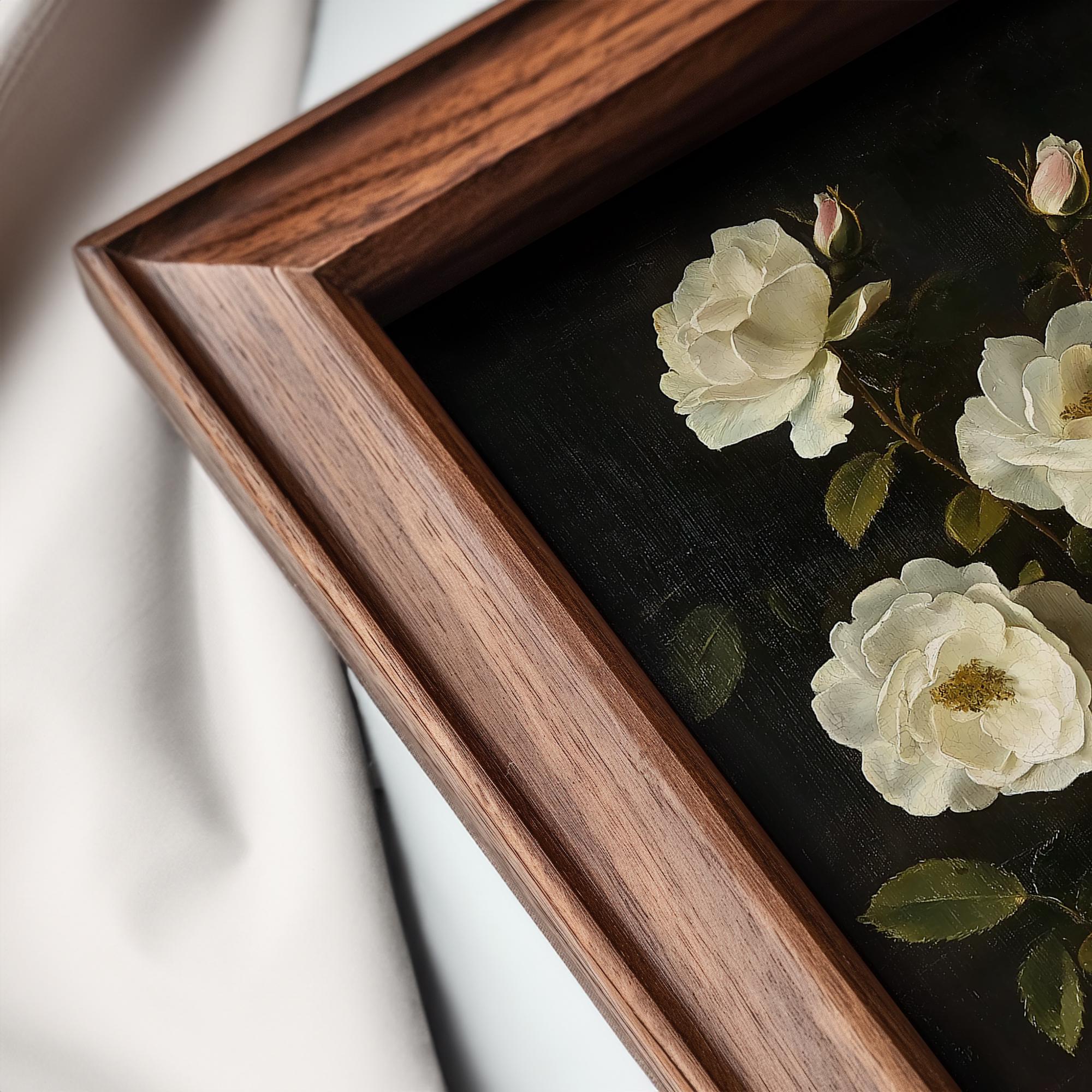 White Rose Painting Vintage Dark Academia Floral Still Life Wall Art ...
