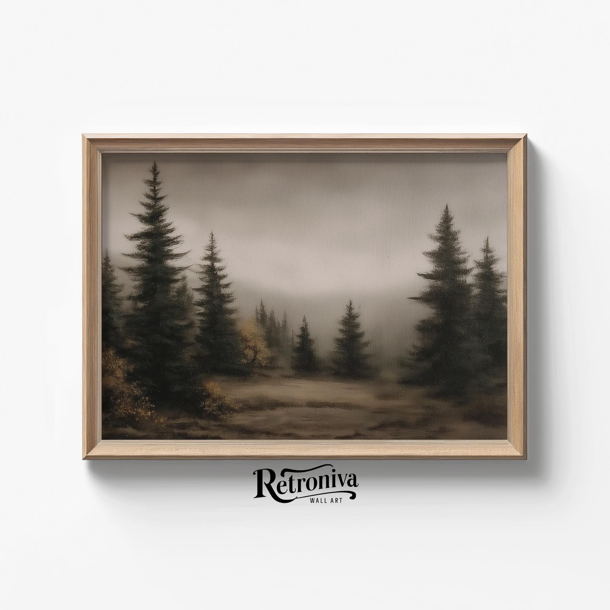Misty Pine Forest Wall Art Print | Dark Academia Autumn Landscape ...