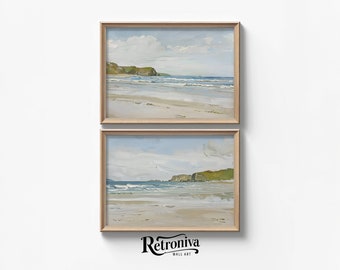Coastal Painting Gallery Wall Set of 2 Nautical Wall Art | Muted Summer Beach Painting | Nautical Decor | Retroniva PRINTABLE Art SET-001