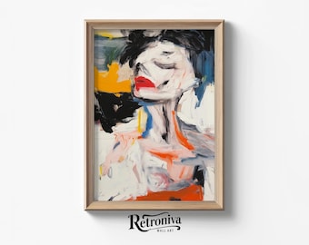 Colorful Abstract Female Figure Oil Painting | Women Abstract Art Print Bathroom Wall Decor | Retroniva PRINTABLE Art ABS-017