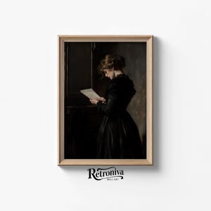 Woman Reading Letter Portrait Vintage Dark Academia Wall Art | Moody Victorian Woman Painting | Retroniva PRINTABLE Art PRT-021