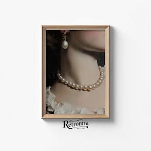 Porträtt av en juvelprydd kvinna, vintage oljemålning | Pärlörhängen och halsband, viktoriansk väggdekoration | Retroniva UTSKRIFTBAR konst PRT-029