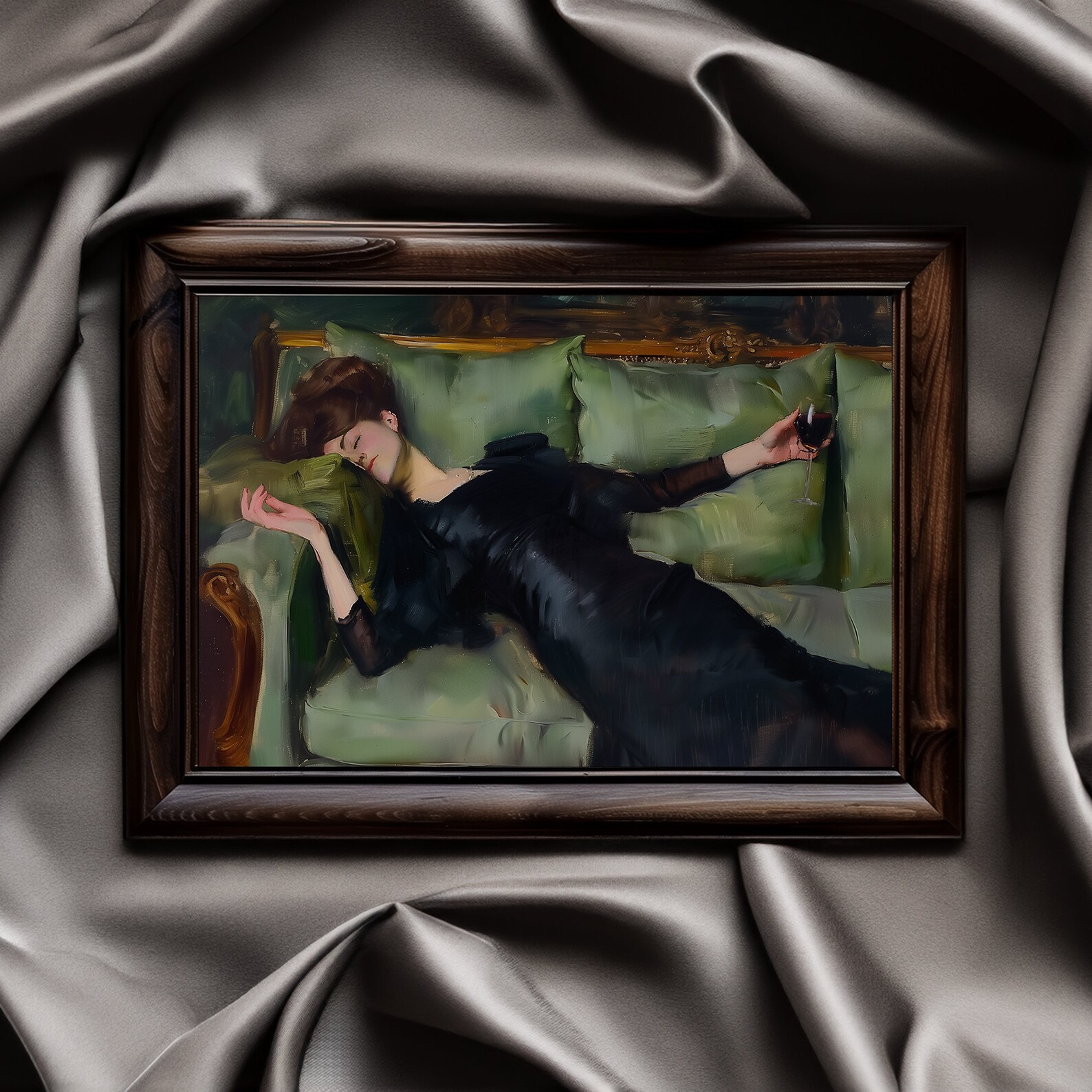 Tired Drunk Woman With Red Wine Painting | Vintage Wall Art Print ...