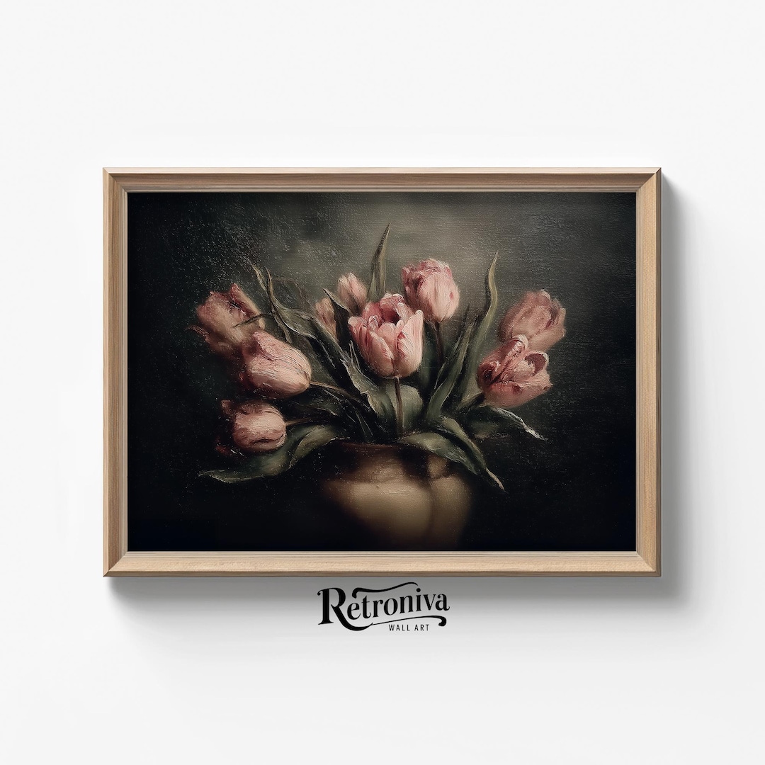 Vintage Moody Roses Still Life Oil Painting | Dark Academia Flower Art ...