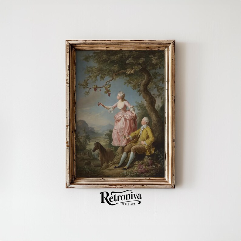 Vintage Rococo Oil Painting Romantic Couple Scene Wall Art | French ...