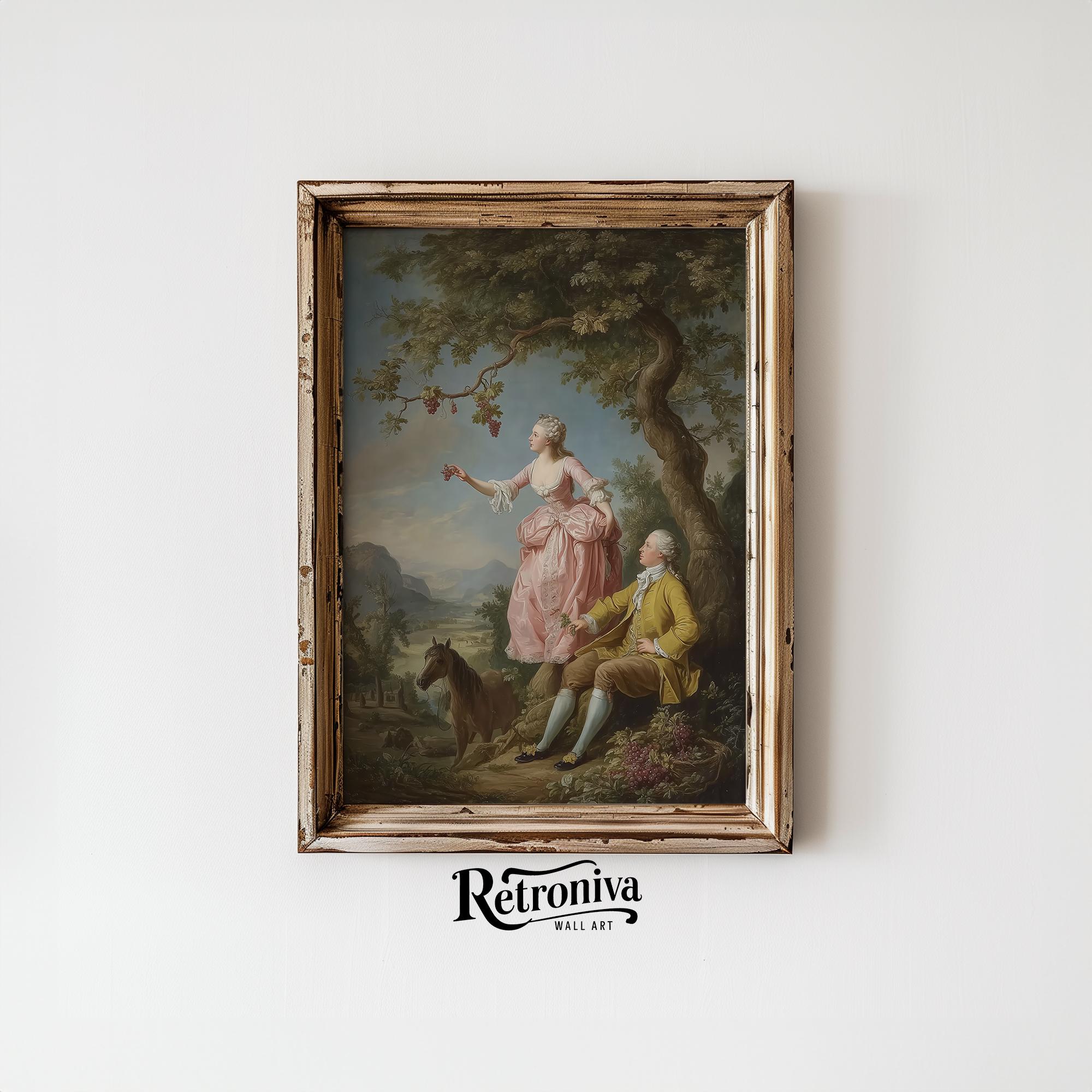 Vintage Rococo Oil Painting Romantic Couple Scene Wall Art | French ...