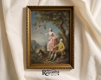 Vintage Rococo Oil Painting Romantic Couple Scene Wall Art | French Country Decor Love Couple Art Print | Retroniva PRINTABLE Art CPL-034